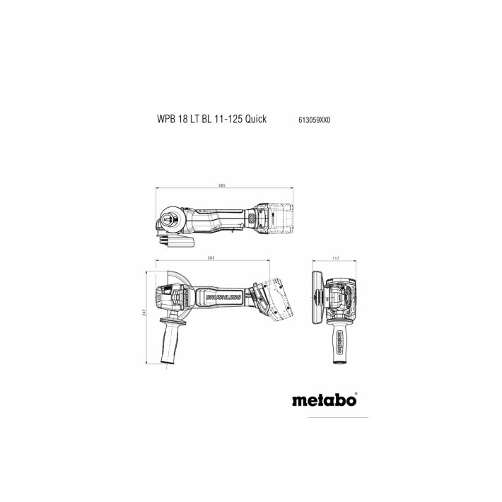 Акумуляторна кутова шліфувальна машина WPB 18 LT BL 11-125 Quick з кнопкою безпеки (без АКБ,без зарядного пристрою) (613059850)