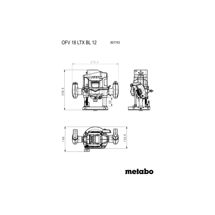 Акумуляторний фрезер 18V 2x5.5Ah LiHD; Зарядний пристрій ASC 145; metaBOX 340 OFV 18 LTX BL 12 (601743660)