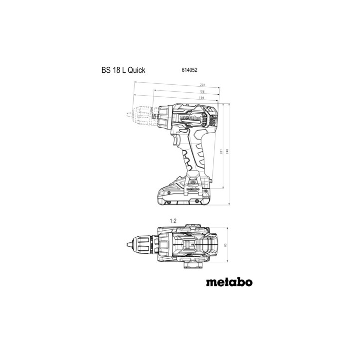 Акумуляторний дриль-шуруповерт 18V 2x2Ah LiPOWER; Зарядний пристрій SC 36; metaBOX 145 BS 18 L Quick (614052500)