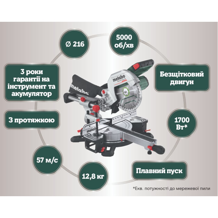 Акумуляторна торцювальна пила KGS 18 LTX BL 216 (614216650) 18V 2x5.2Ah LiPOWER; Зарядний пристрій ASC 55; ; з функцією протягання