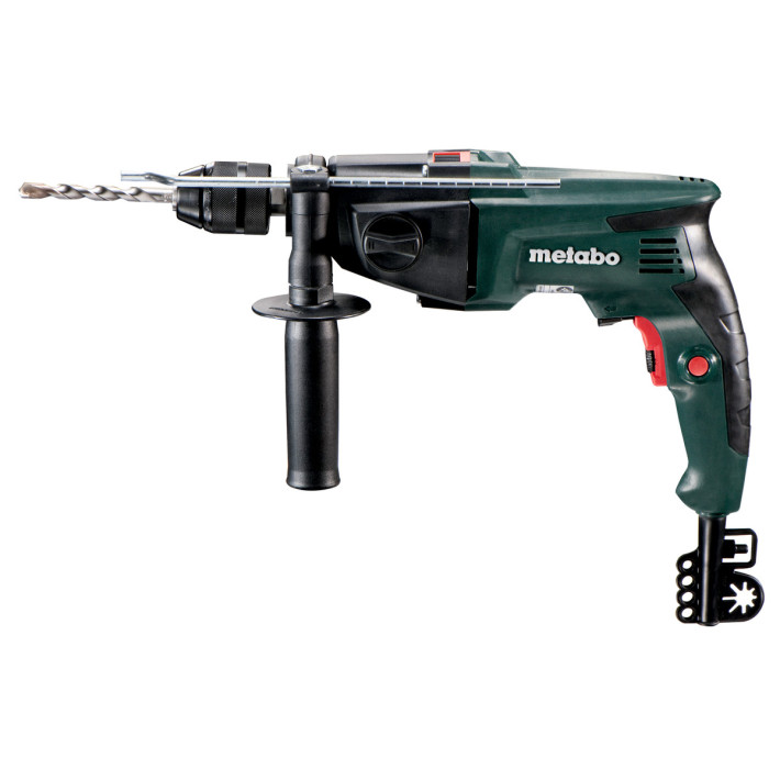Ударний дриль SBE 760 з автомат. запобіжною муфтою Metabo S-automatіc та електронікою Vario (V) + патрон Futuro Plus,пластиковий кофр та шпиндель з внутрішнім шестигранником для насадок(600841850)